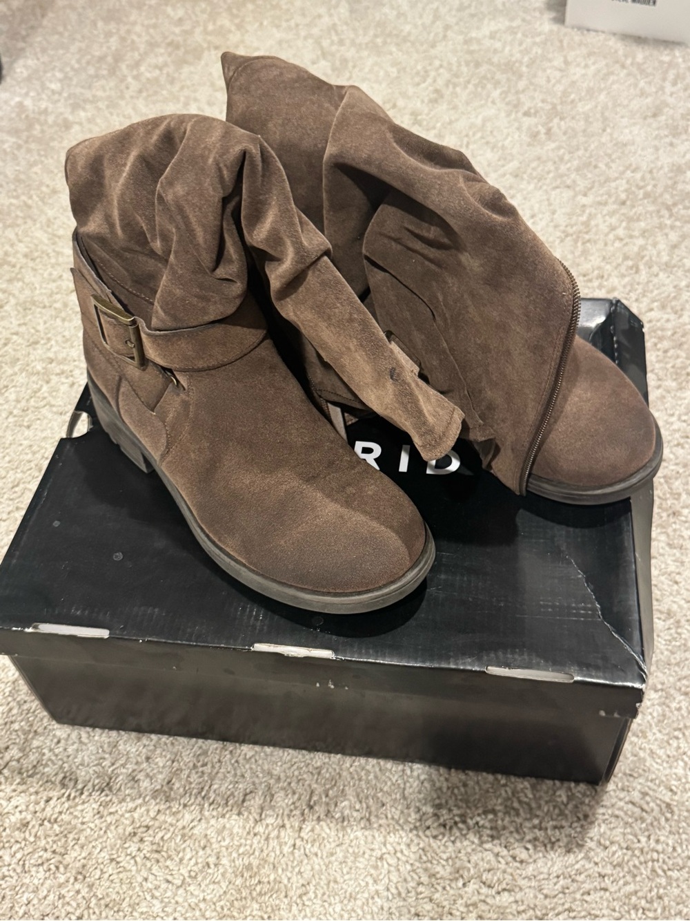 torrid Brown Suede Slouch Ankle Boots with Side Buckle
